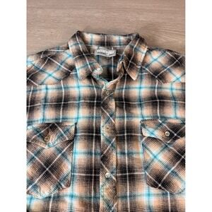 Wrangler Plaid Snap Front Western Shirt Men XL Plaid Long Sleeve Flannel